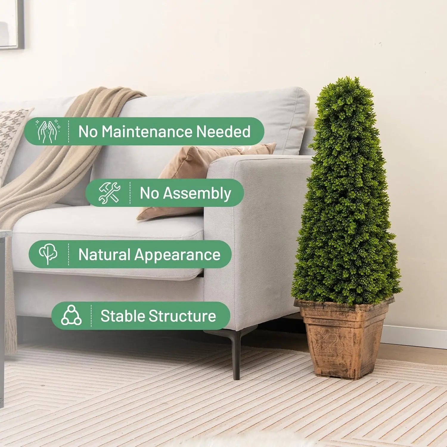 2 Pack 3FT Artificial Boxwood Topiary Tree, Faux Boxwood Tree with Cement-Filled Pot, Fake Potted Bushes and Shrubs for Indoo