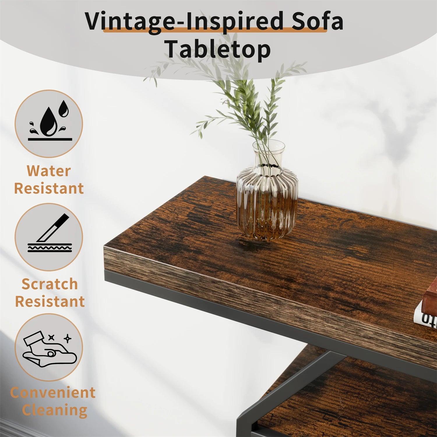 120cm Long Sofa Console Table for Entryway Living Room Sofa Storage Table with 4-tier Shelves Metal Frame