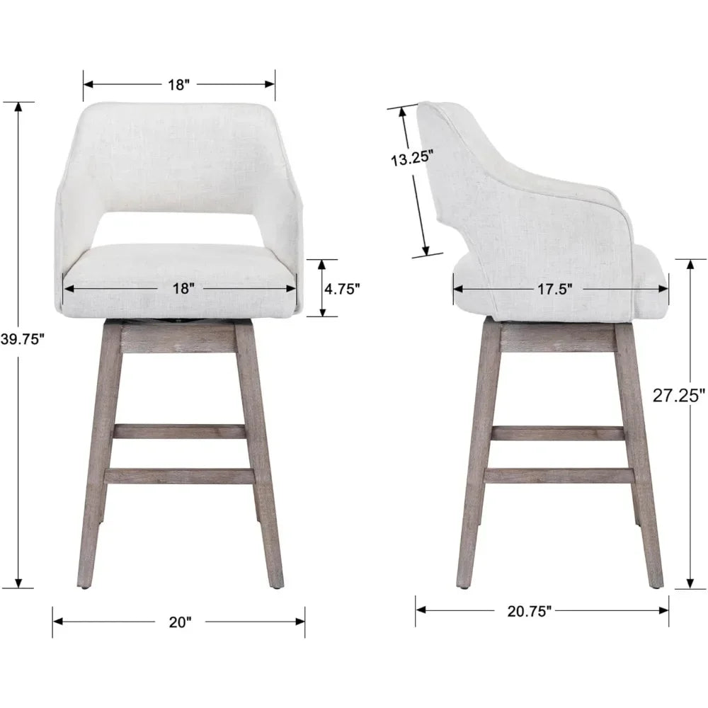 27″ Counter-Height Swivel Bar Stools – Linen Upholstered with High Back (Set of 2)