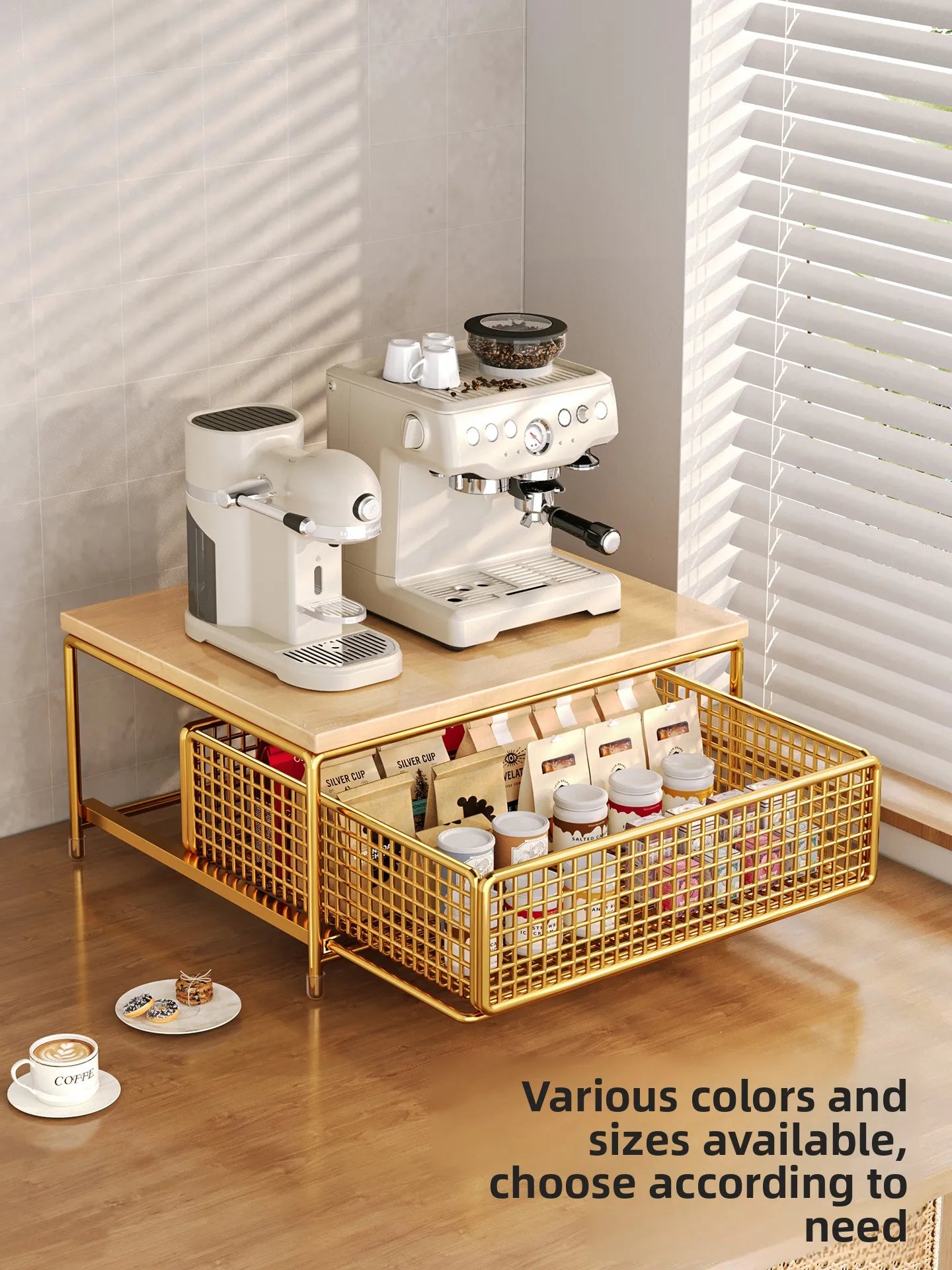 Desktop Coffee Machine Organizer – Pull-Out Barista Storage Box for Pods, Tea Bags & Cups