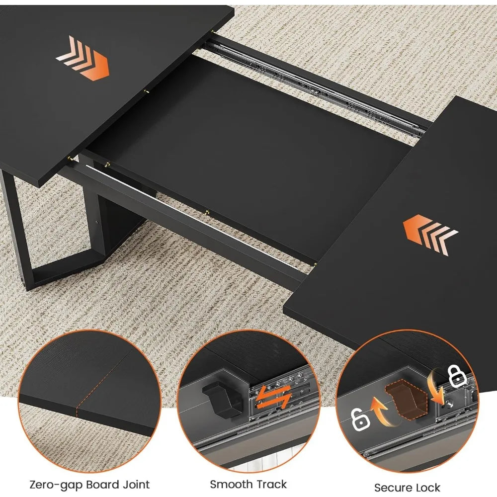 5-Piece Dining Table Set for 4-6 People, 63" Extendable Kitchen Table and 4 Cushion Chairs, Dining Room Table with MDF Boa