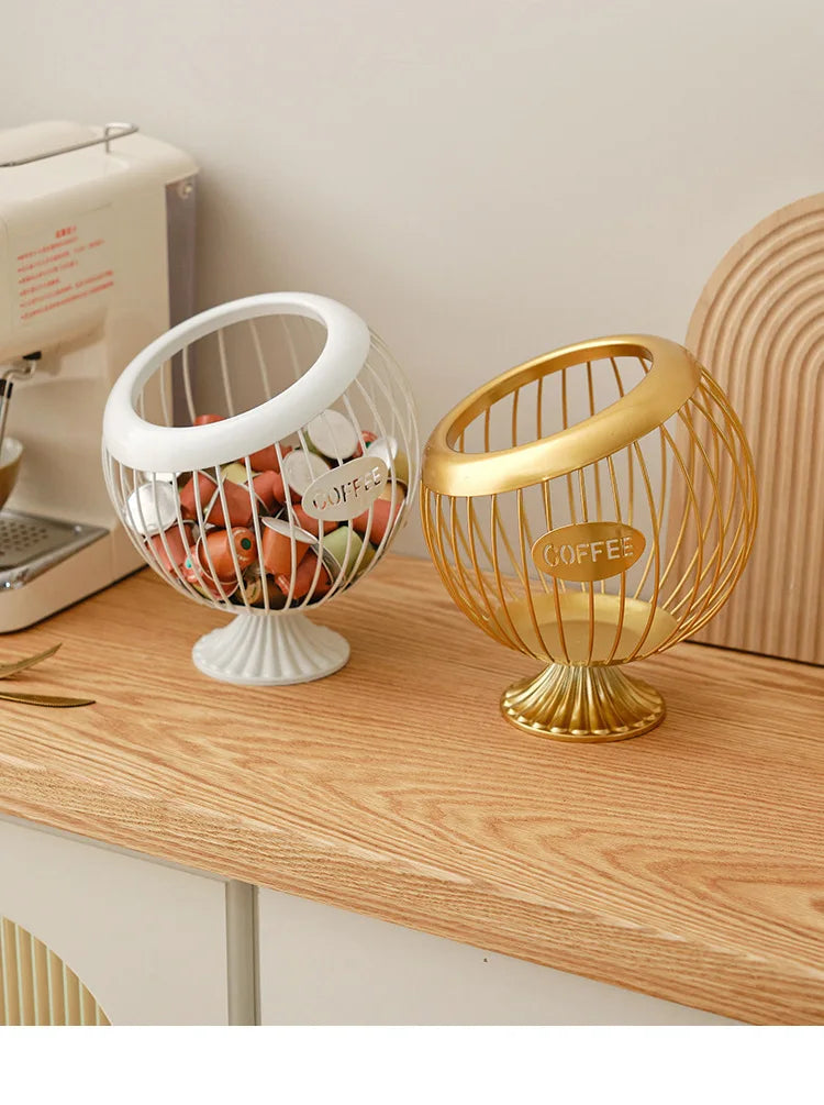 Creative Iron Fruit Basket & Coffee Capsule Organizer – Blue Diagonal Storage Basket