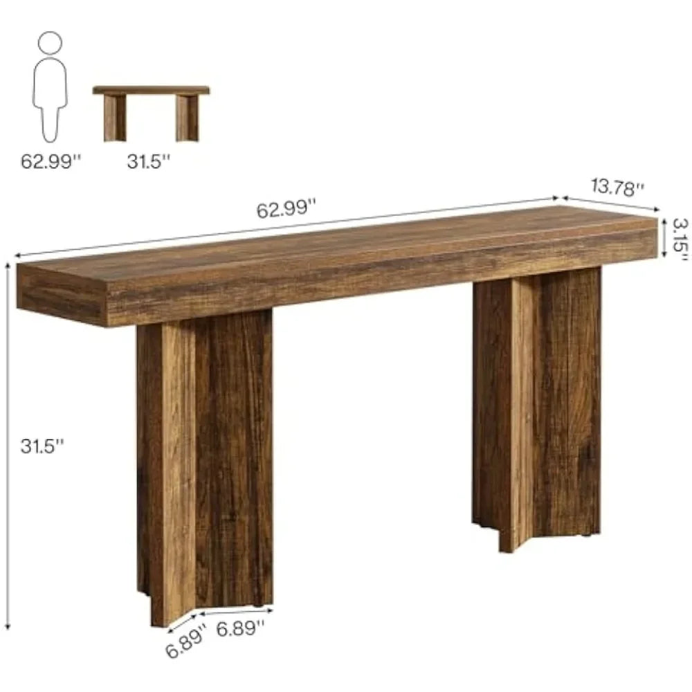 63" Console Table, Farmhouse Entryway Table, Wooden Rectangular Sofa Table Behind The Couch for Entrance, Hallway, Living Room,