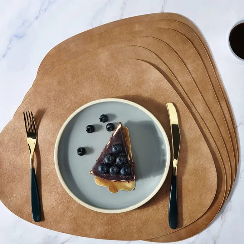 Irregular Shape PU Leather Placemats Set Oil-Proof Waterproof Dual-Sided Place Mats for Kitchen Bistro Tables Bars Coffee Shops