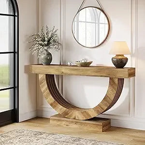 59" Long Console Table, Farmhouse Entryway Table with Half-Circle Base, Narrow Wooden Entryway Furniture for Living Room, Hallw