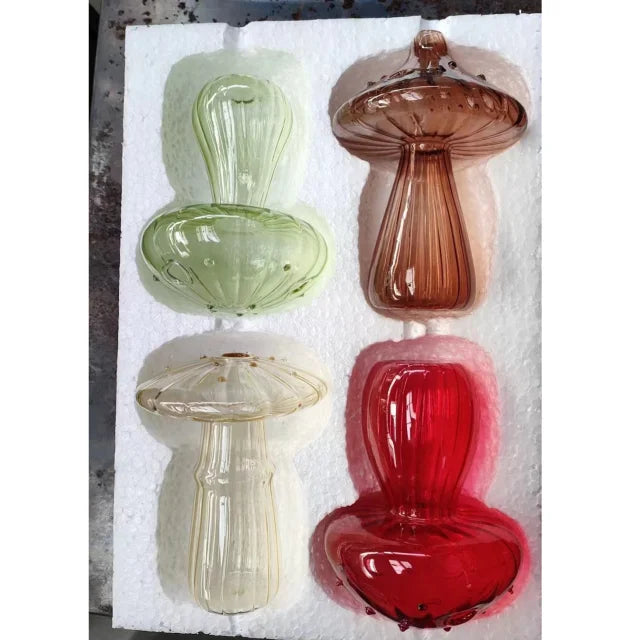 Glass Colorful Mushroom Vase Nordic Style Indoor Home Decor Hydroponic Plant Flower Arrangement Ornament Room Desktop Decoration
