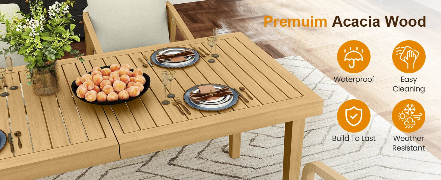 RoyalCraft Acacia Patio Dining Table, 6-Person Wood Picnic Table with Iron Leg, Outdoor Dining Furniture for Backyard Lawn