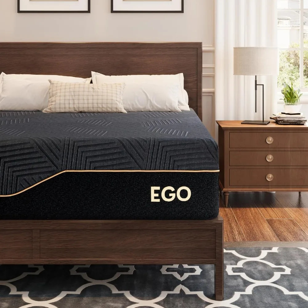 EGOHOME 14 inch Firm Queen Mattress, Memory Foam Mattress with Cooling Cover, Bed in a Box, CertiPUR-US Certified, Breathable an
