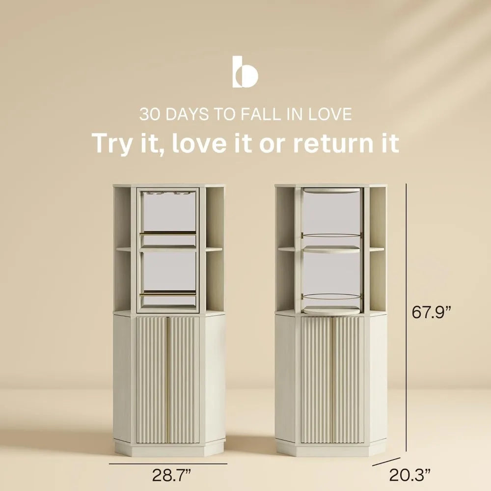 68″ Tall Farmhouse Wine Cabinet – Rotating Wine Rack Corner Bar Cabinet