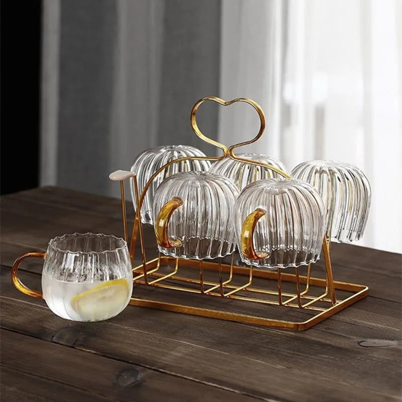 Vertical Stripes Water Bottle and Glass Cup Cold Kettle Glass Cup Boil Water Jug Coffee Glasses Juice Pitcher Tea Pot