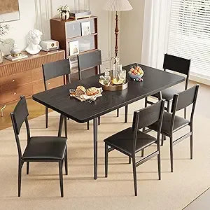 7-Piece Extendable Dining Table Set for 4–6 – 63-Inch Kitchen Table with 6 Padded Chairs