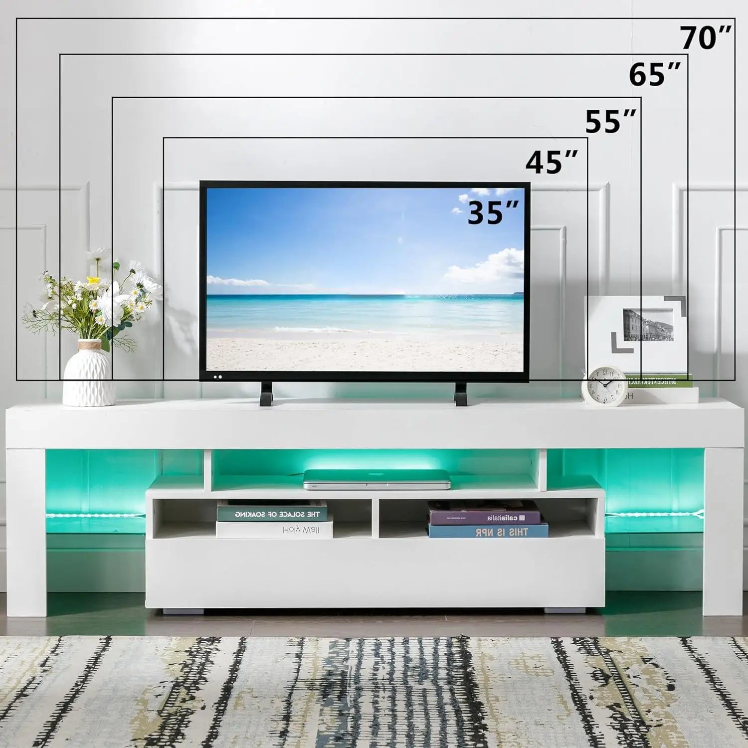 63-Inch Multifunctional TV Cabinet TV Support Shelf Storage Cabinet With Multi-Color Lighting Strip