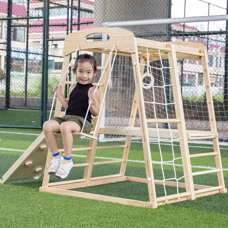 Wooden Jungle Gym for Kids – Indoor & Outdoor Climbing Set with Slide & Swing