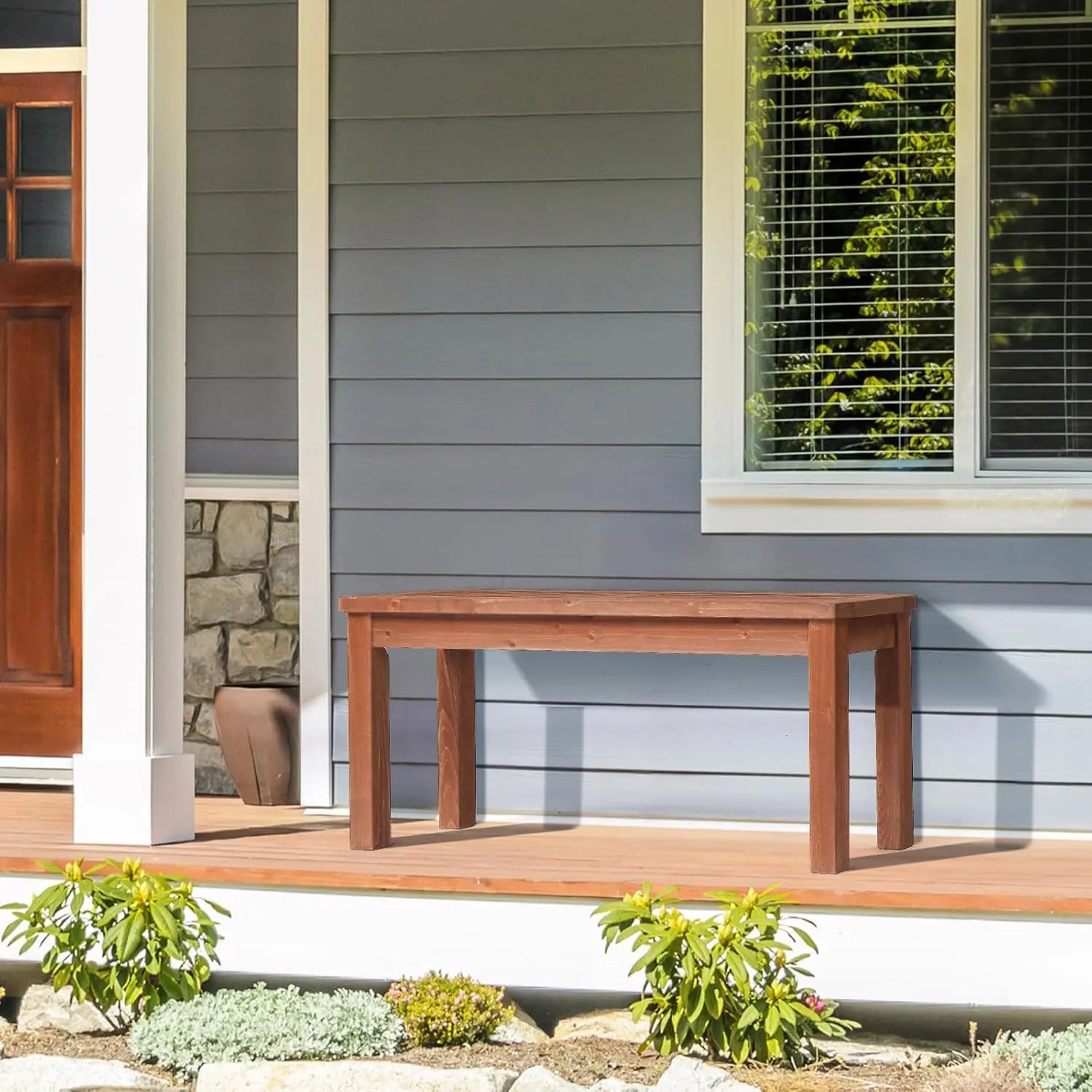 Outdoor Wooden Bench, 40” Porch Bench Garden Bench Outdoor Backless Bench, Small Outdoor Bench for Deck Patio