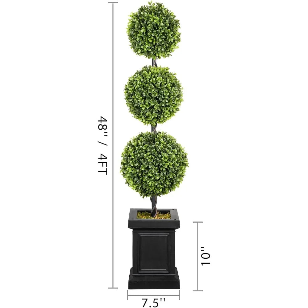 Artificial Outdoor Boxwood Topiary Trees Set of 2, Green All-Year Porch Trees, Durable Boxwood Plants for Year-Round Outdoor Use