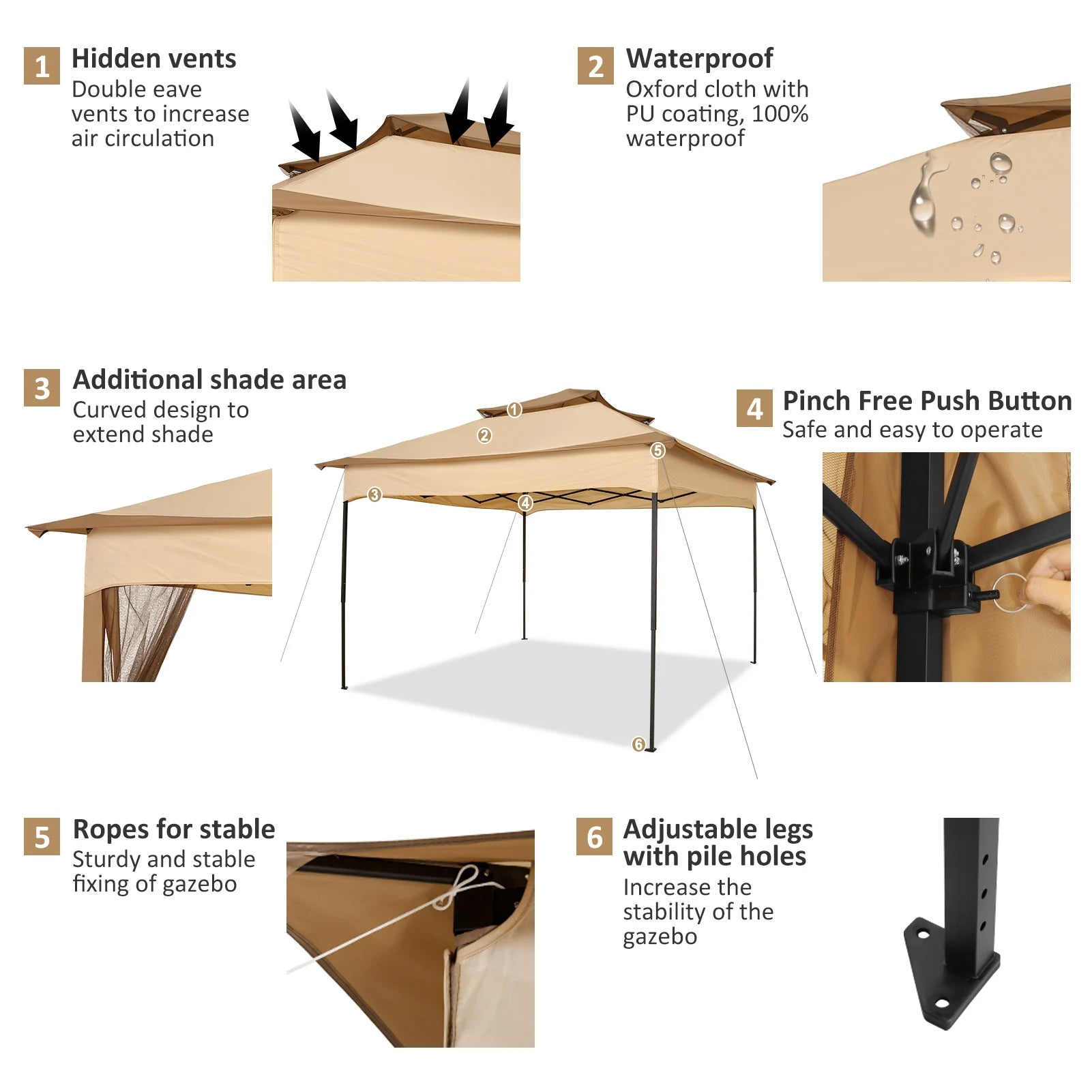 11x11 Pop Up Gazebo One-Push Canopy Tent with Mosquito Nettings, 10x10 Outdoor Canopy Shelter with Double Roof Ventiation