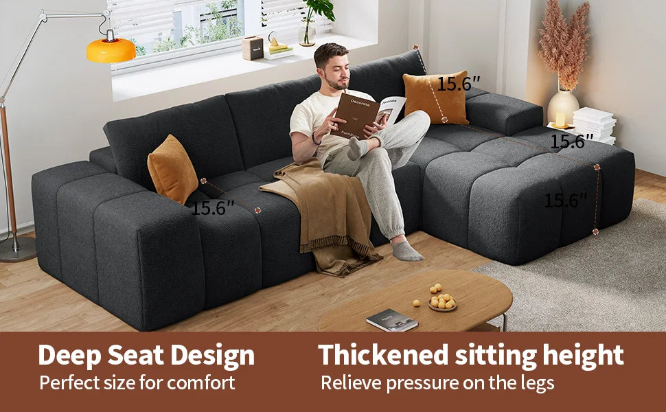 Modern L-Shaped Sectional Sofa, Modular Living Room Couch, Blue Fabric Upholstery, Contemporary Design for Home, Office (