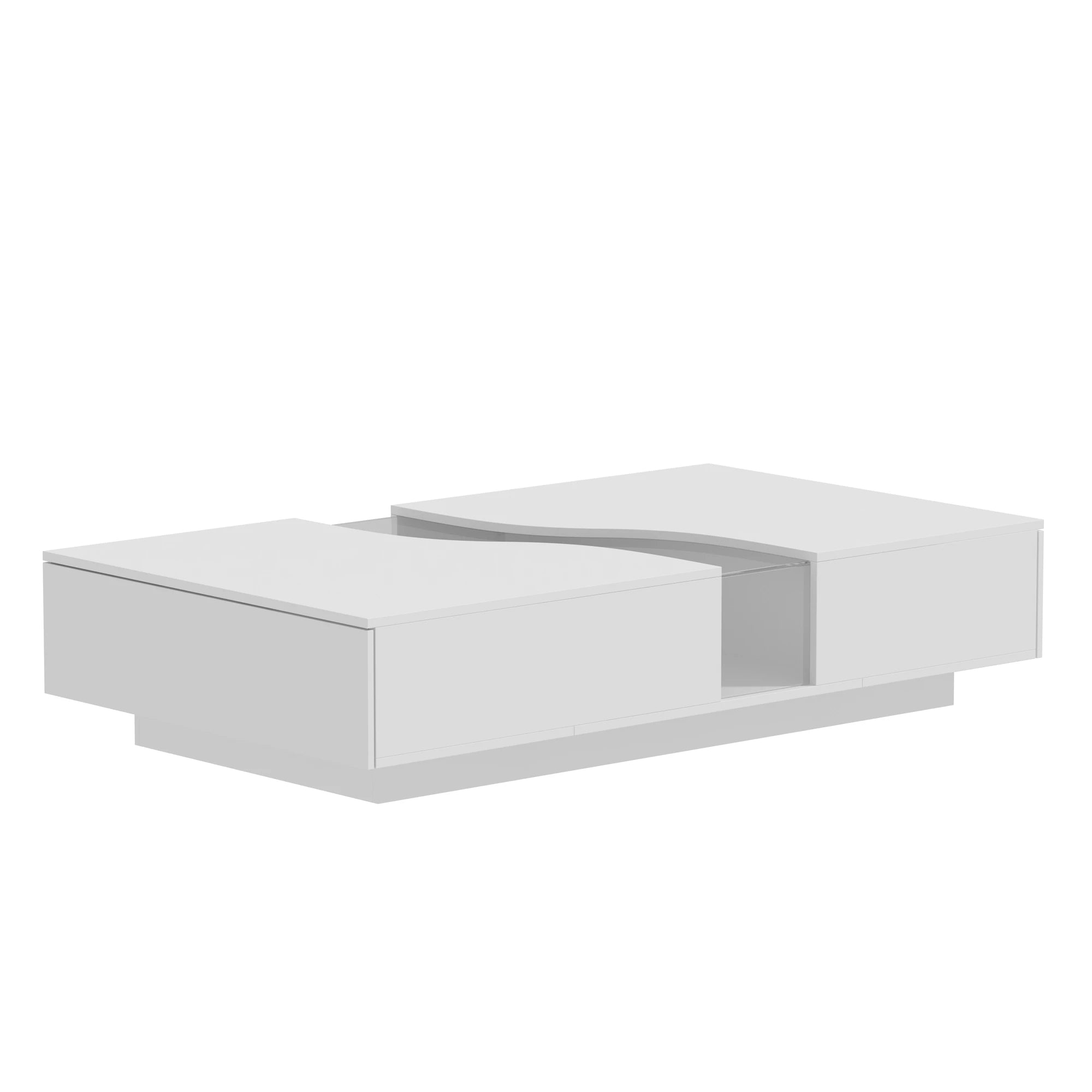 Modern LED Coffee Table – 55.1” Wide Center Table with 2 Storage Drawers