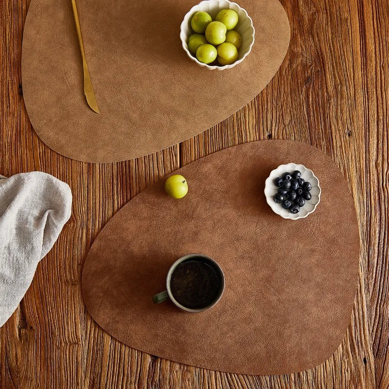 Irregular Shape PU Leather Placemats Set Oil-Proof Waterproof Dual-Sided Place Mats for Kitchen Bistro Tables Bars Coffee Shops