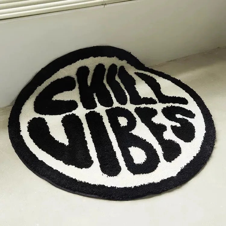 Simple Round Tufted Bedroom Rug Soft Fluffy Letters Mat Bedside Carpet Floor Anti Slip Mat Aesthetic Home Sofa Room Decor