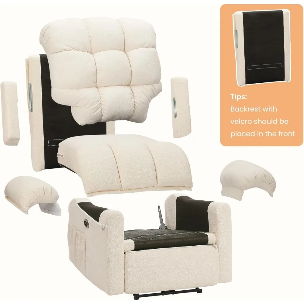 Adjustable Power Recliner Chair, Soft Teddy Electric Recliner Chair, Power Recliners with USB Port, Eco-Certified Small Recliner