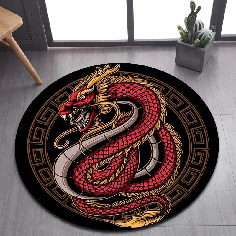Cartoon 3D dragon pattern round carpet, suitable for living room bedroom sofa game room decoration carpet, non-slip floor mat