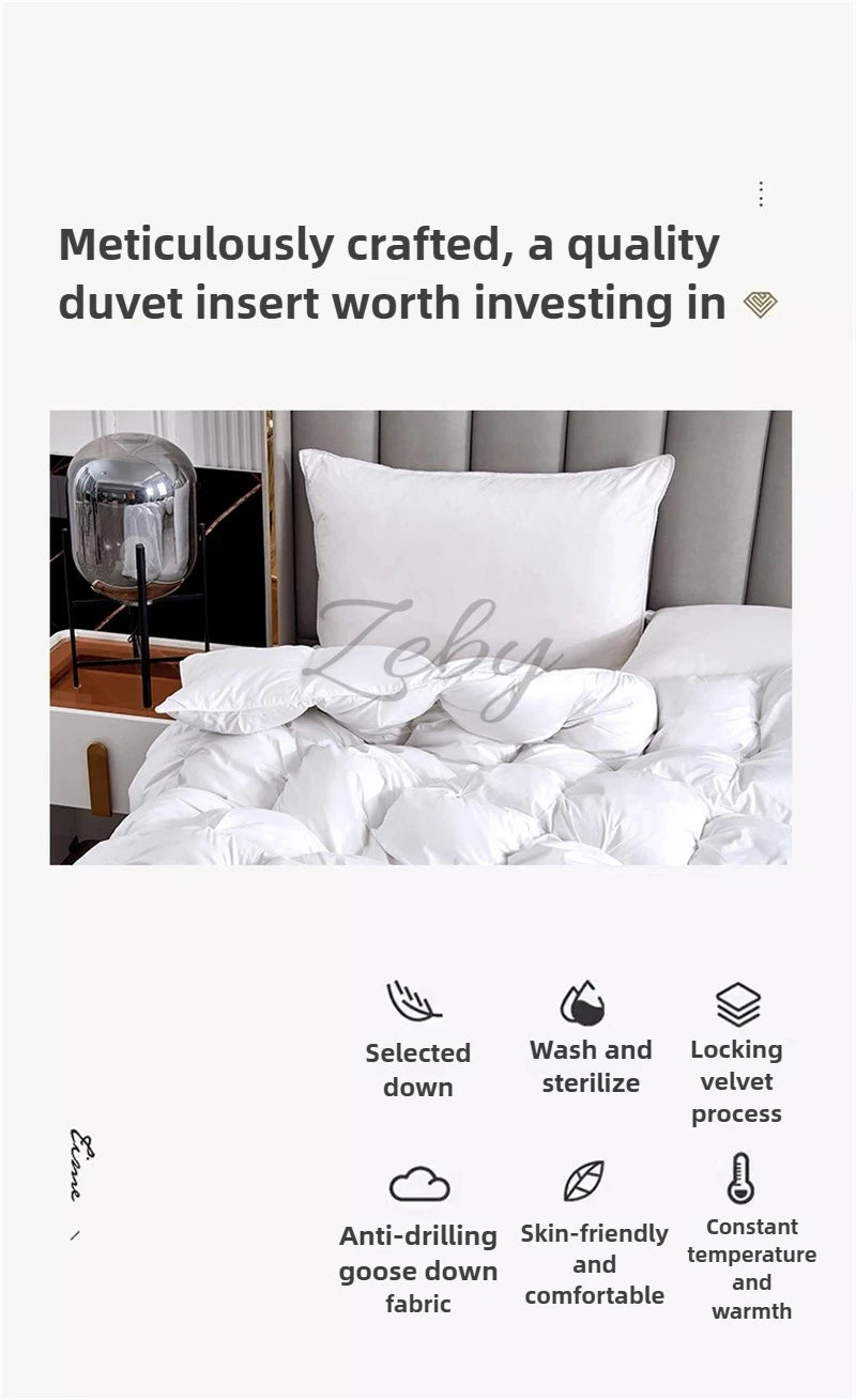 High Grade 100% White Goose Down Quilt Winter Warm Feather Duvet Queen King Cozy Lightweight 3D Bread Comforter Pinch Pleated