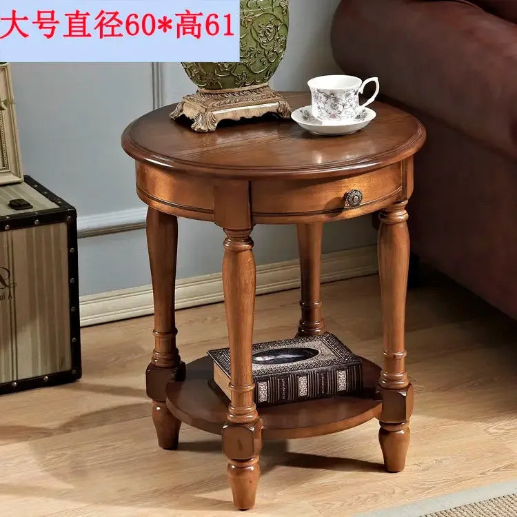 American Small Coffee Table Wooden Side Sofa Side Cabinet Small Round Table Living Room Telephone Casual Coffee Table