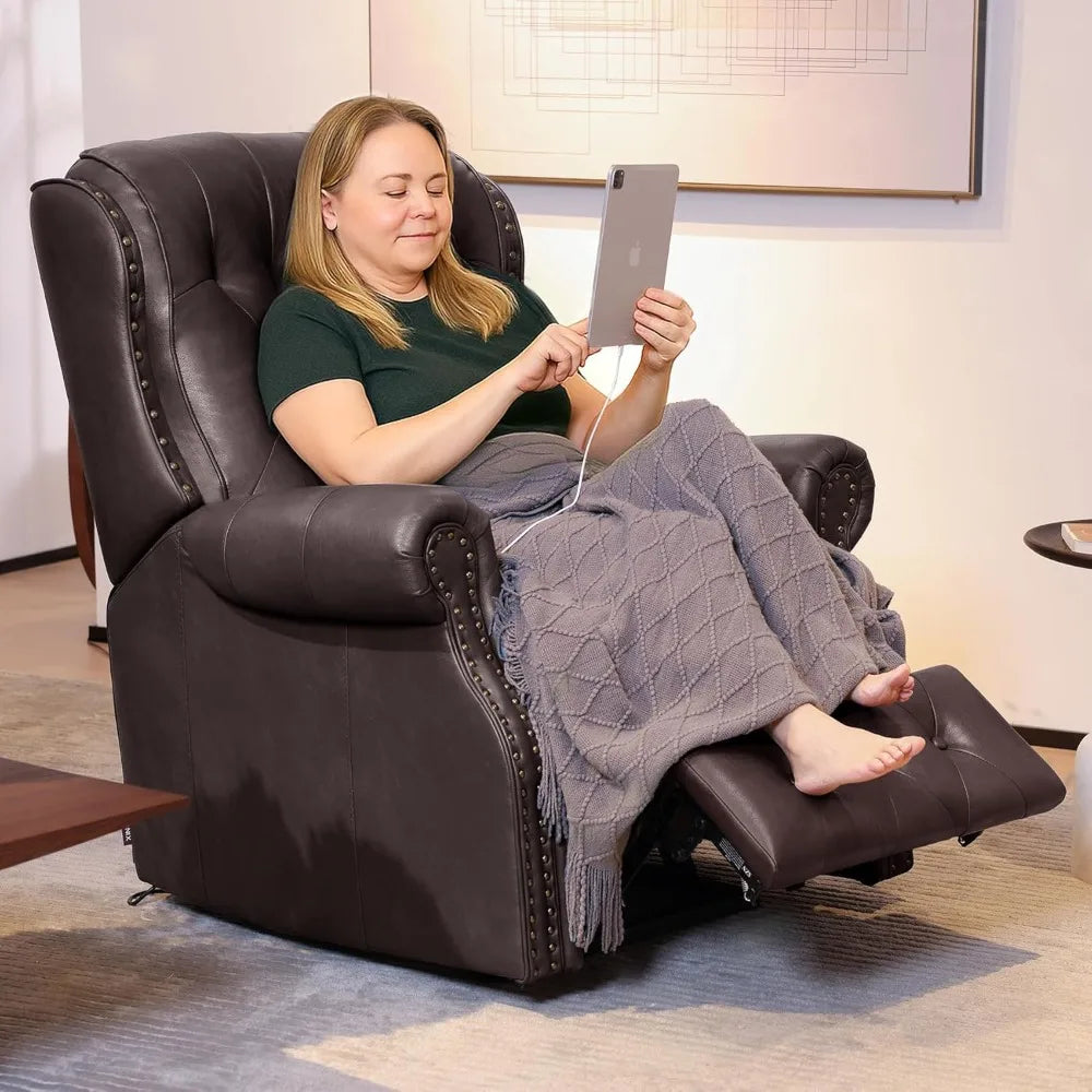 Dual Motor Lay Flat Power Recliner Chair, Mid Century Wingback Recliner with Independent Adjustable Backrest and Extended