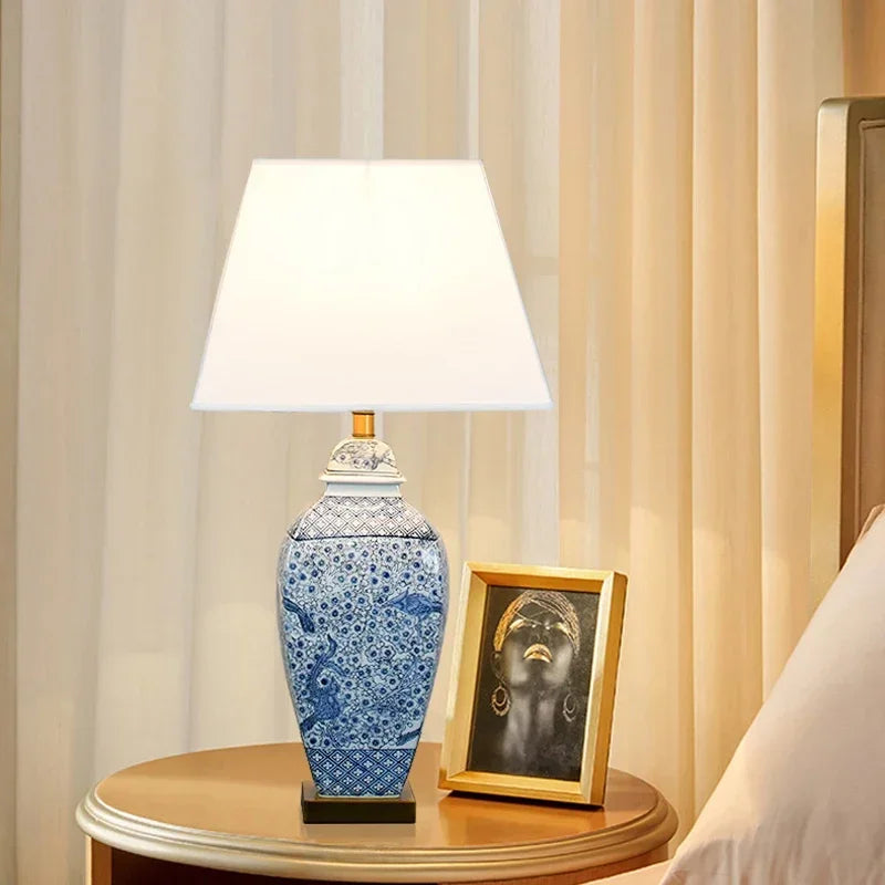 ELARA Contemporary Blue CeramicTable Lamp Luxury Creativity Living Room Bedroom Study Hotel engineering Desk Light