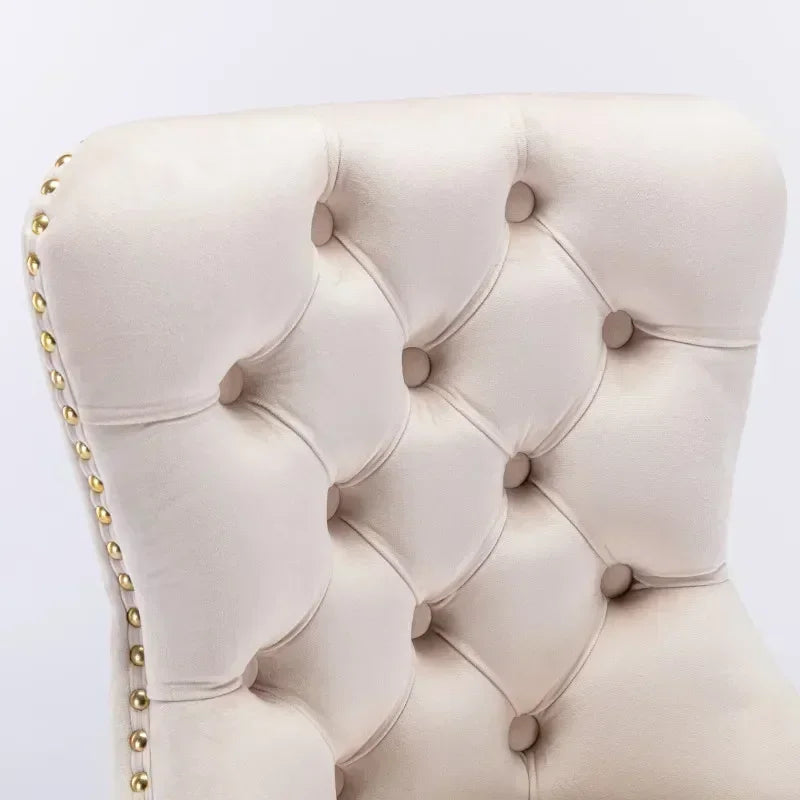 Beige Swivel Velvet Bar Stools – Adjustable Height with Tufted Back (Set of 2)