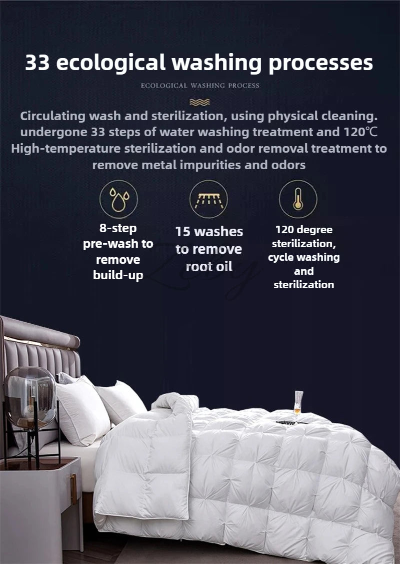 High Grade 100% White Goose Down Quilt Winter Warm Feather Duvet Queen King Cozy Lightweight 3D Bread Comforter Pinch Pleated