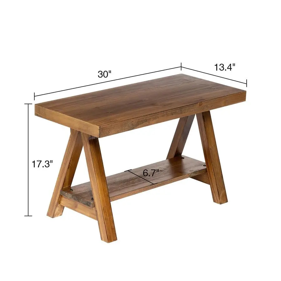 Farmhouse Wood Storage Bench – Rustic Solid Wood Indoor Bench