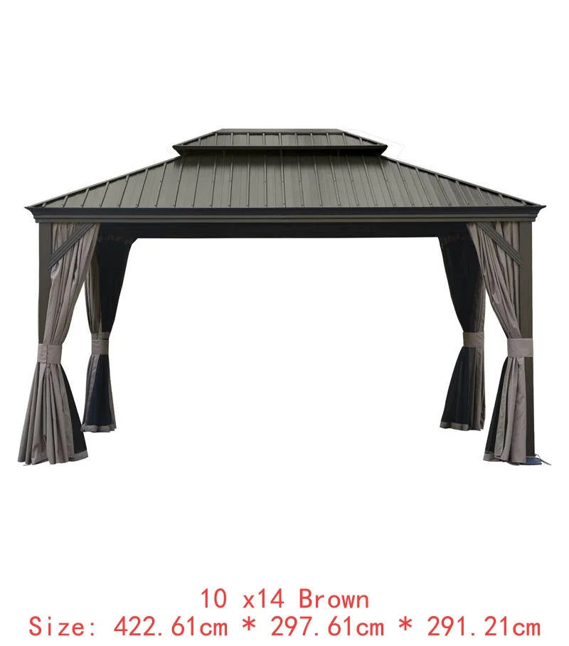 14x22 Hardtop Gazebo, Upgraded Metal Canopy with Drainage System, Dual-Layer Galvanized Steel Roof, Includes Curtains &