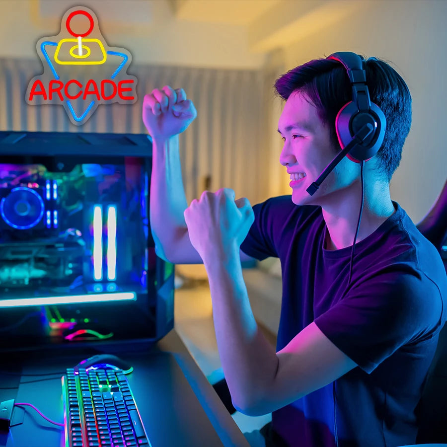 Arcade Led Neon Sign, Retro Arcade Icon, Used For Bedroom, Game Room, Man Cave Decor, The Best Arcade Gift For Teenage Boys.