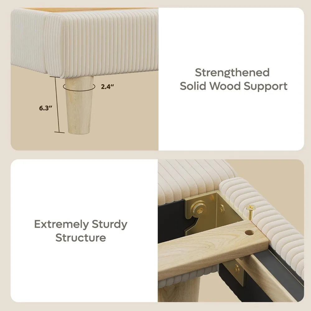 Queen Upholstered Bed Frame with Adjustable Headboard – LED Lighting & Corduroy Channel Tufting