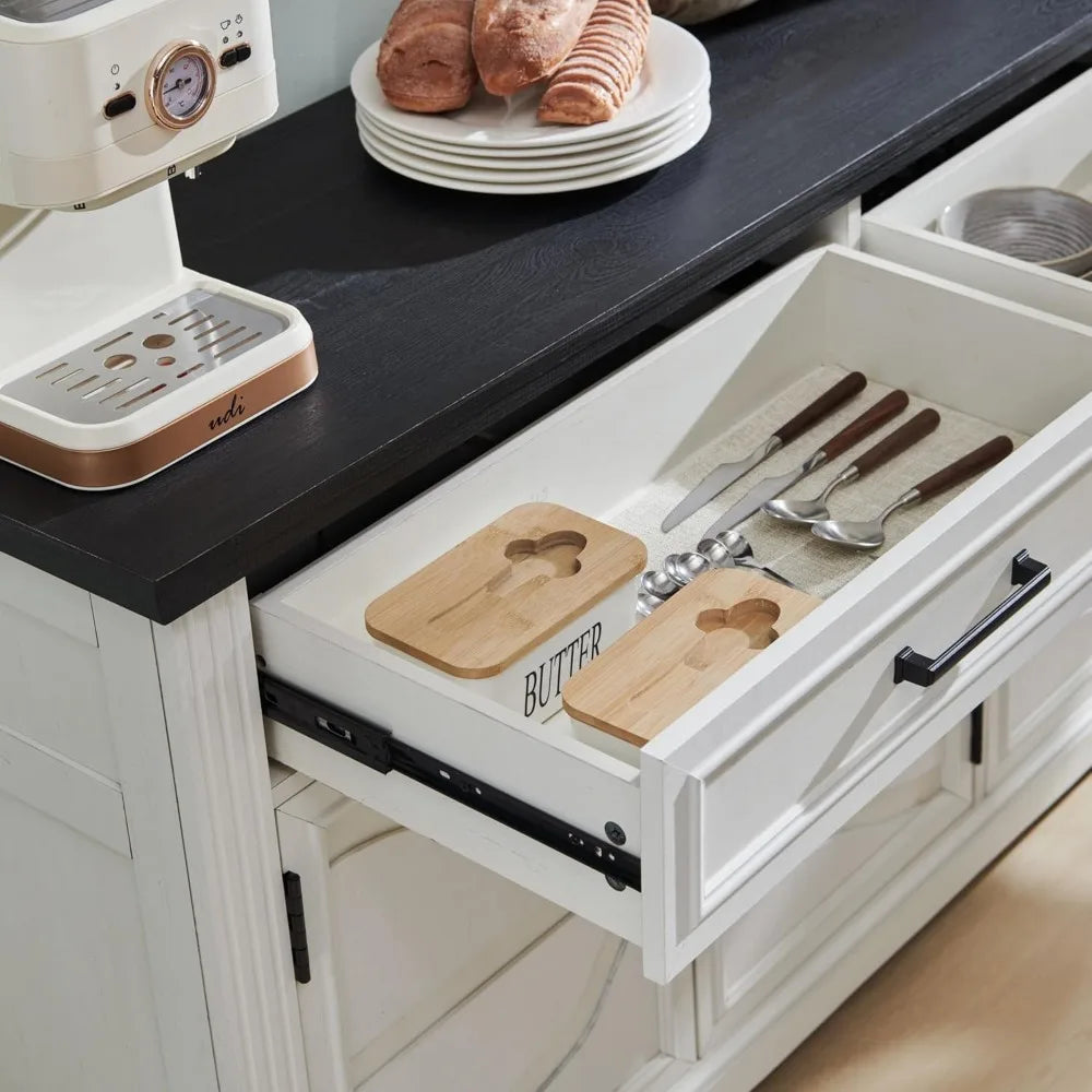 Large 55 Buffet Sideboard Cabinet with 3 Doors and 2 Drawers - Dining Room Storage for Wine and Coffee Bars