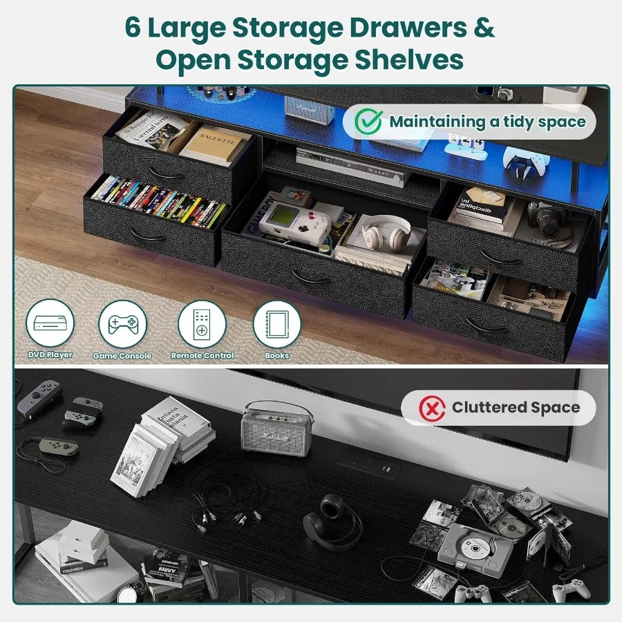 51.2inch Black TV Stand with Mount for 32 55 65 70 inch TVs Featuring Builtin Power Outlets and Ample Storage Space Ideal for L