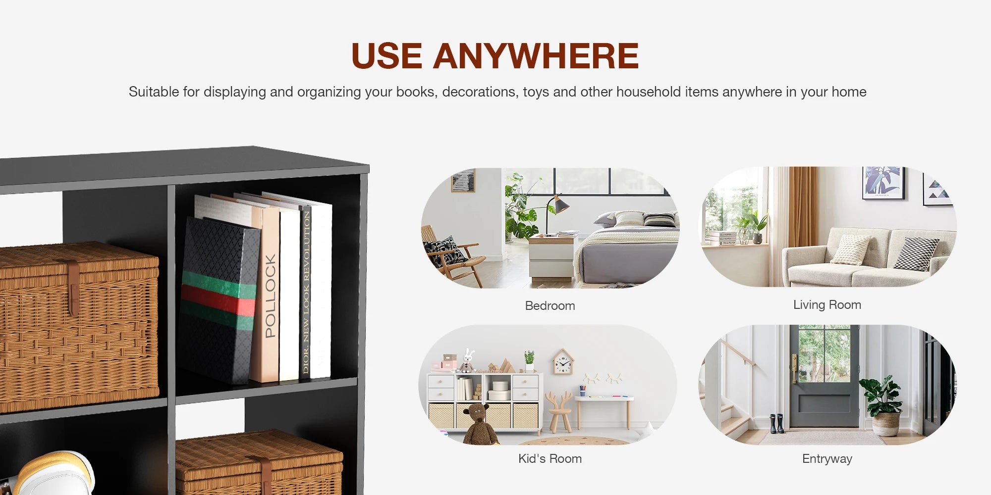 9 Cube Wooden Storage Organizer Shelf – Open Bookcase for Living Room & Home Office