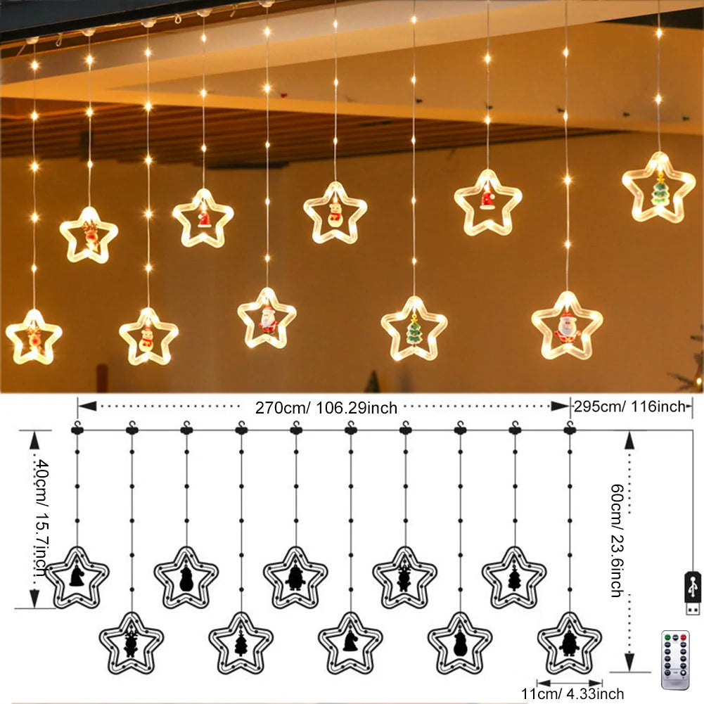 1pc Christmas Stars LED String Lights USB Operated  with Remote Christmas Decorative Ring Lights for  Indoor Decorations