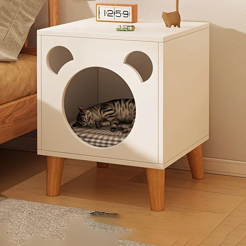 Wooden Cat Nest Bedside Tables Multi Functional Cat Nest Four Season Simple Storage Locker Nightstands Bedroom Furniture