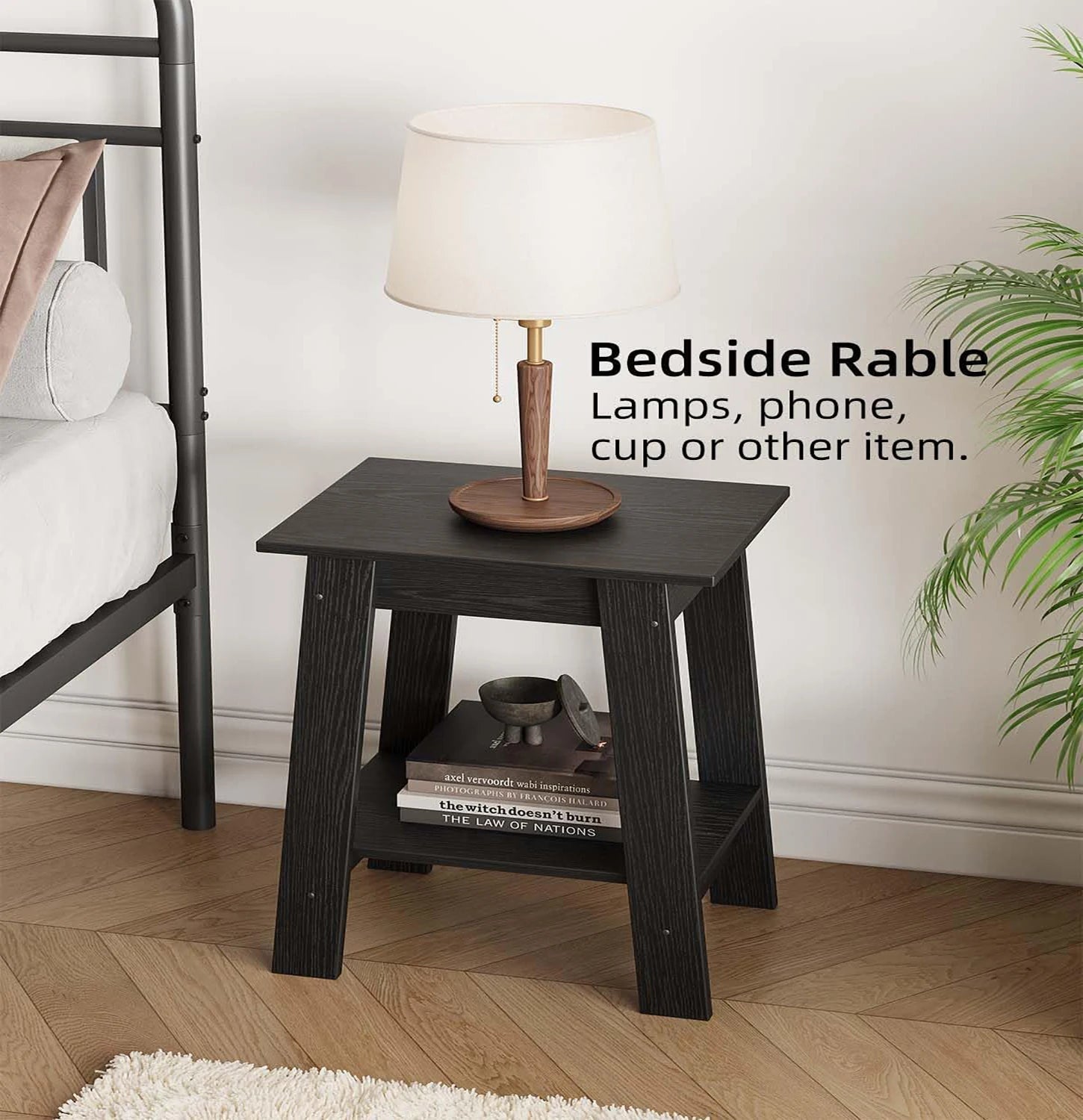 End Table, Wooden Side Table, Small Minimalist Bedside Table, Night Stand with 2-Tier Storage Shelf, Sofa Table for Small Space,