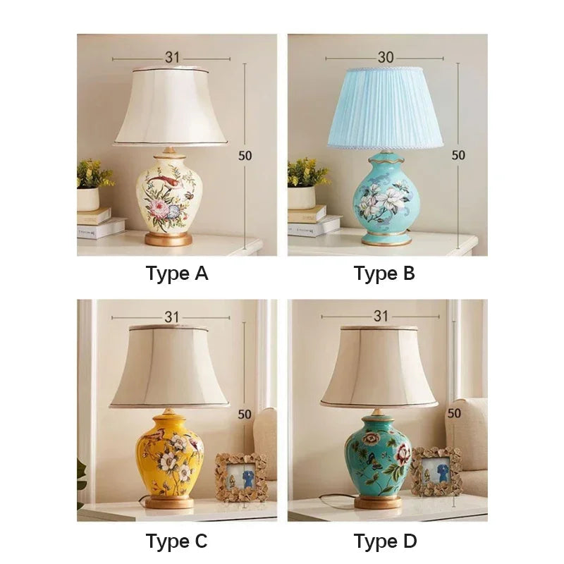 Ceramic Table Lamp LED Luxury Modern Creative Flower Pattern Desk Lights For Home Living Room Bedroom Bedside