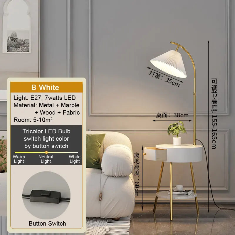 LED Tea Table Floor Lamp Living Room Decoration Bedroom Bedside Lighting Modern Marble Stand Light Black Beige E27