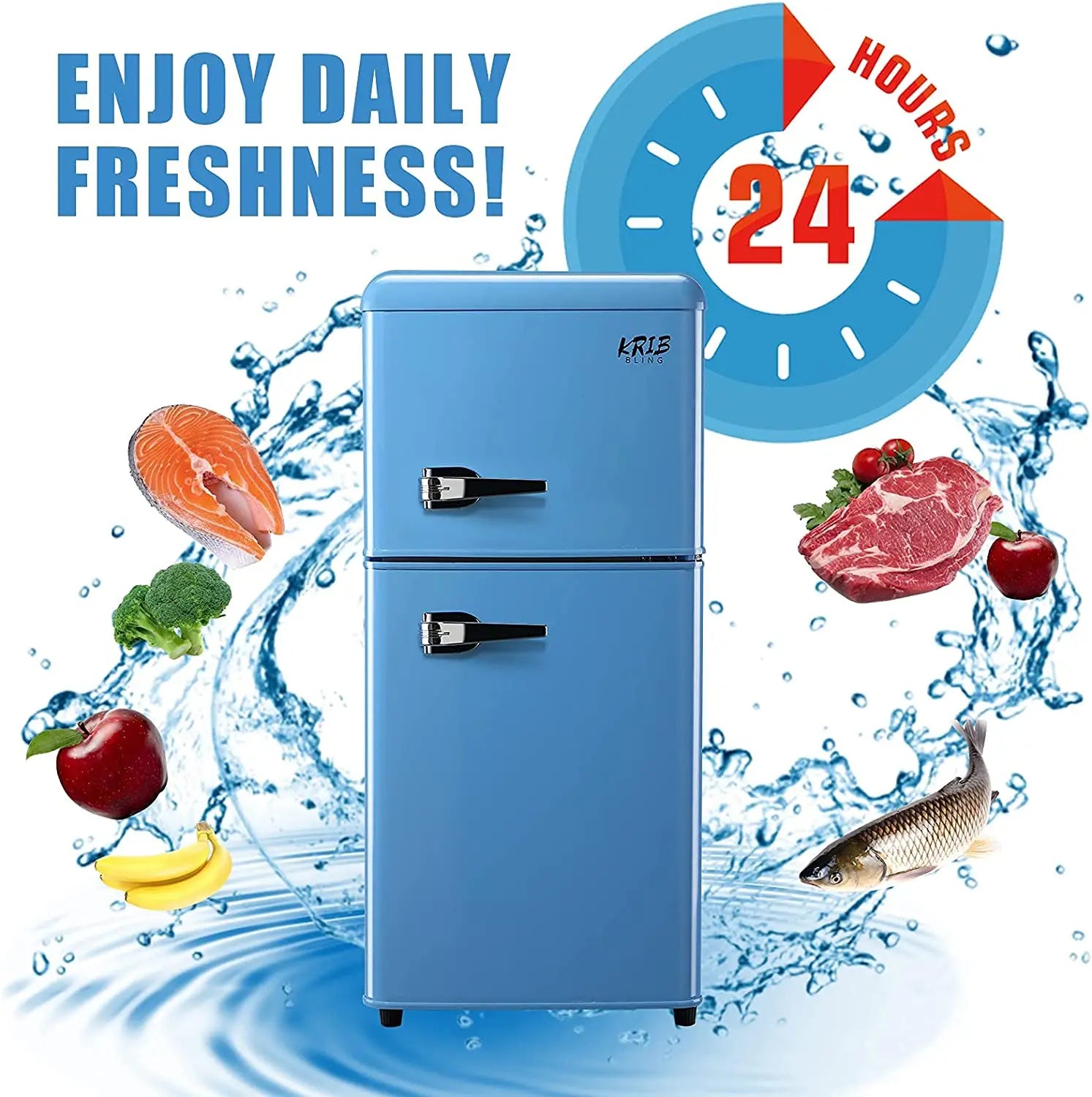 3.2 Cu.ft  Double Door Compact Refrigerator, Mini Fridge with Freezer, Retro Design Small Drink Chiller for Home, Office
