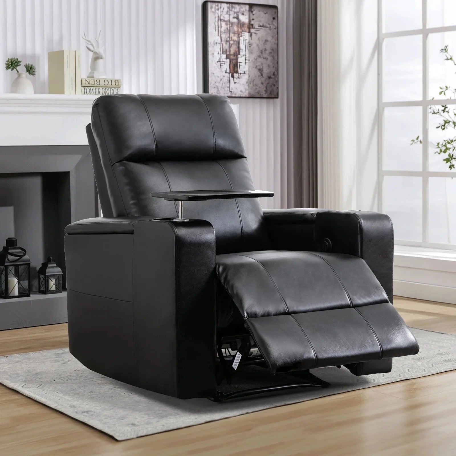 EBELLO Electric Recliner for Living Room Home Theater Seating Leather Reclining Chair Sofa Furniture with Cup Holders USB Ports