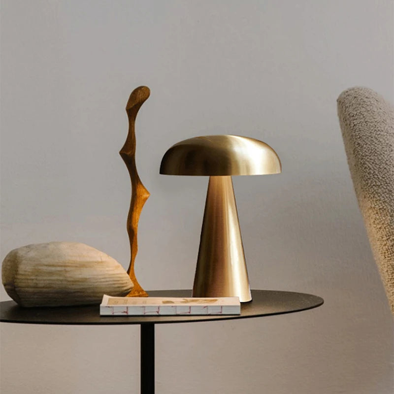 Rechargeable Table Lamp Bedroom Decoration Bar Living Room Bedside Mood Lights Touch Three Level Dimming Metal Mushroom Lamps