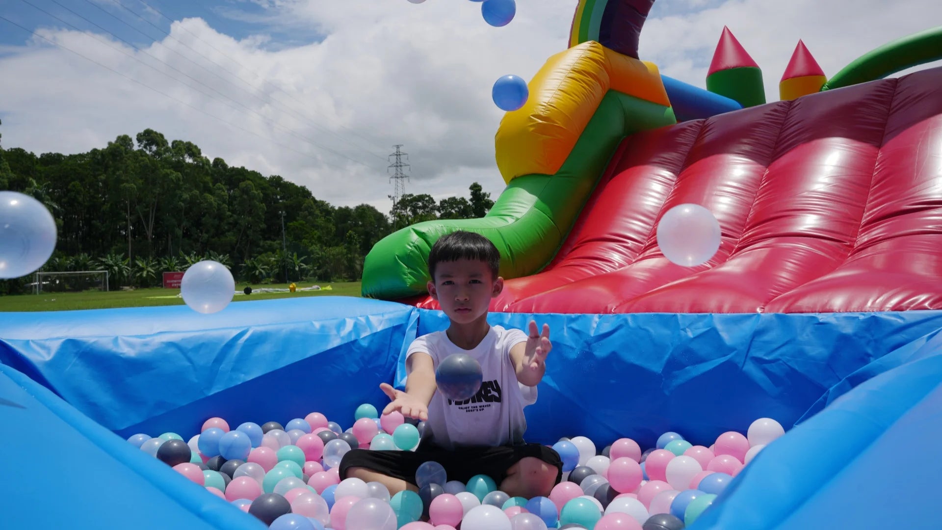 PVC Inflatable Obstacle Course Pool – Kids Jungle Gym Water Play Set with Blower