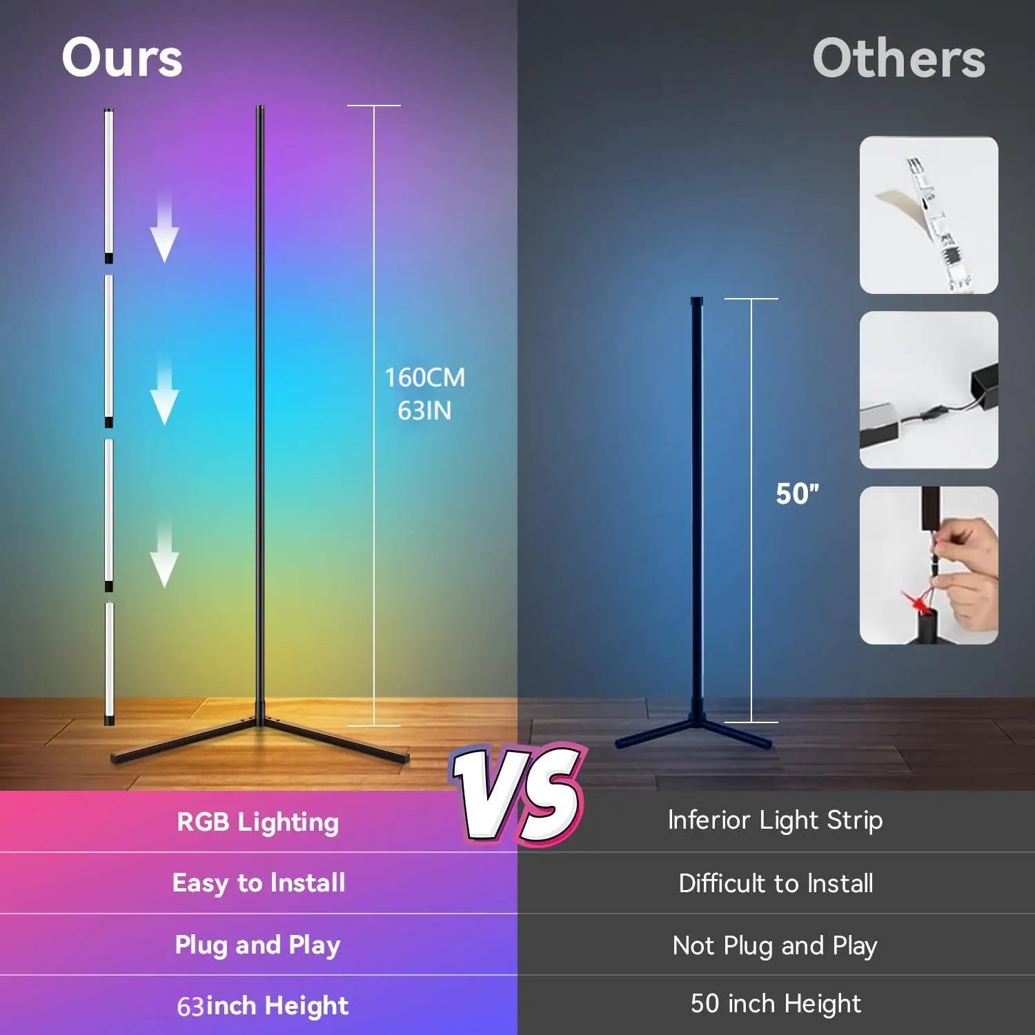 Smart LED Floor Lamp RGB Remote & APP Control Music Sync Corner Lighting Timer Mood Standing Lamp for Living Room Gaming
