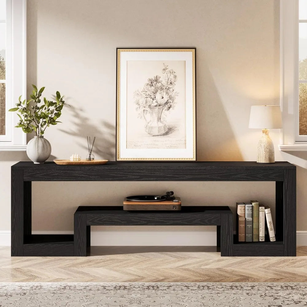 63-Inch TV Stand for 55/60/65/75-Inch TVs, Farmhouse Entertainment Center with Open Storage Shelves, Rustic Brown Television Co